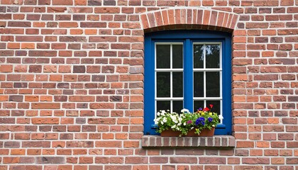 Brick wall with blue window box