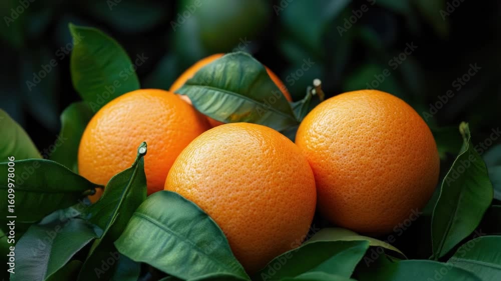 Poster a cluster of oranges perched on the branch of a tree