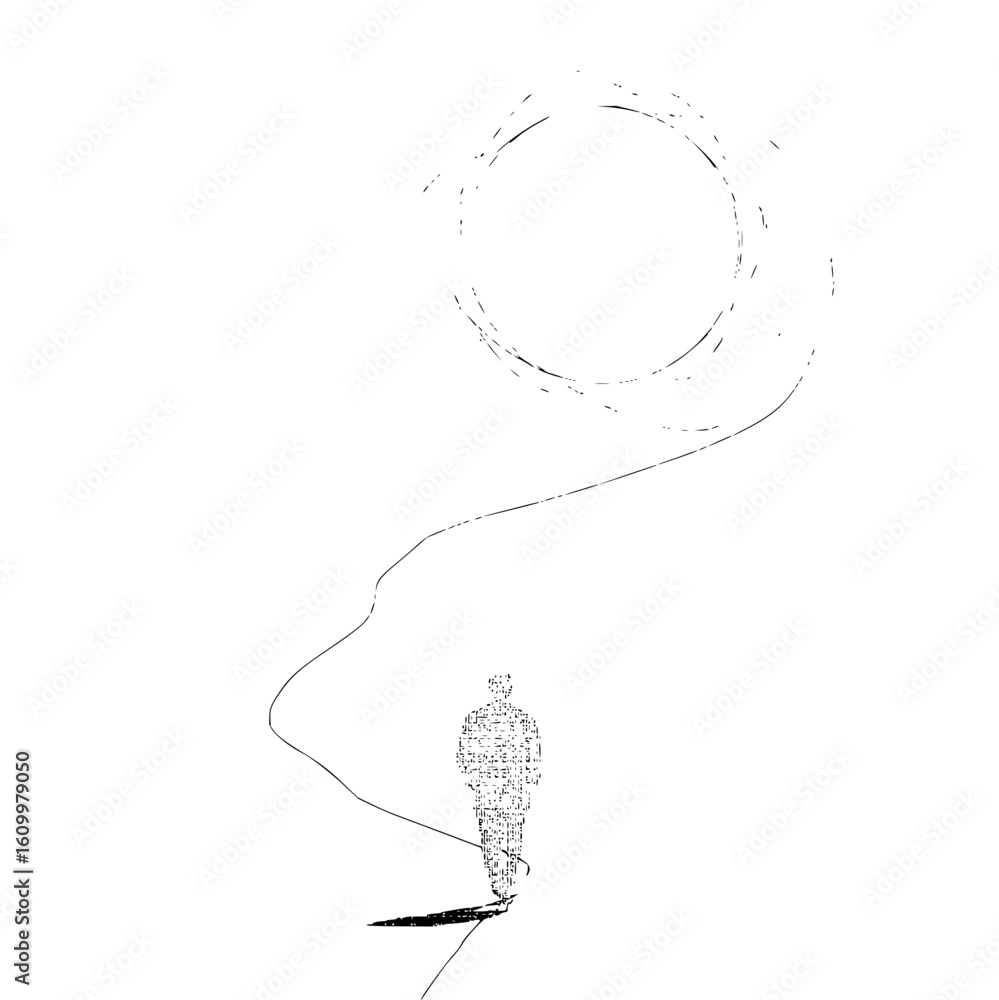 Aufkleber a minimalist sketch of a person standing with a shadow, connected to a circle above by a thin line