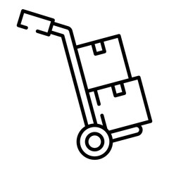 Hand truck trolley with boxes black line icon