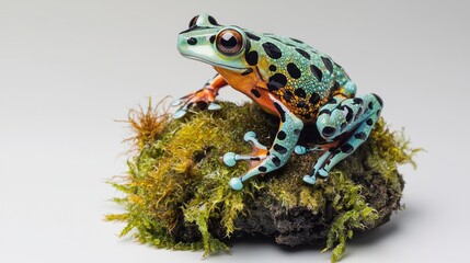 Fototapeta premium Vibrant tree frog perched atop a patch of moss.