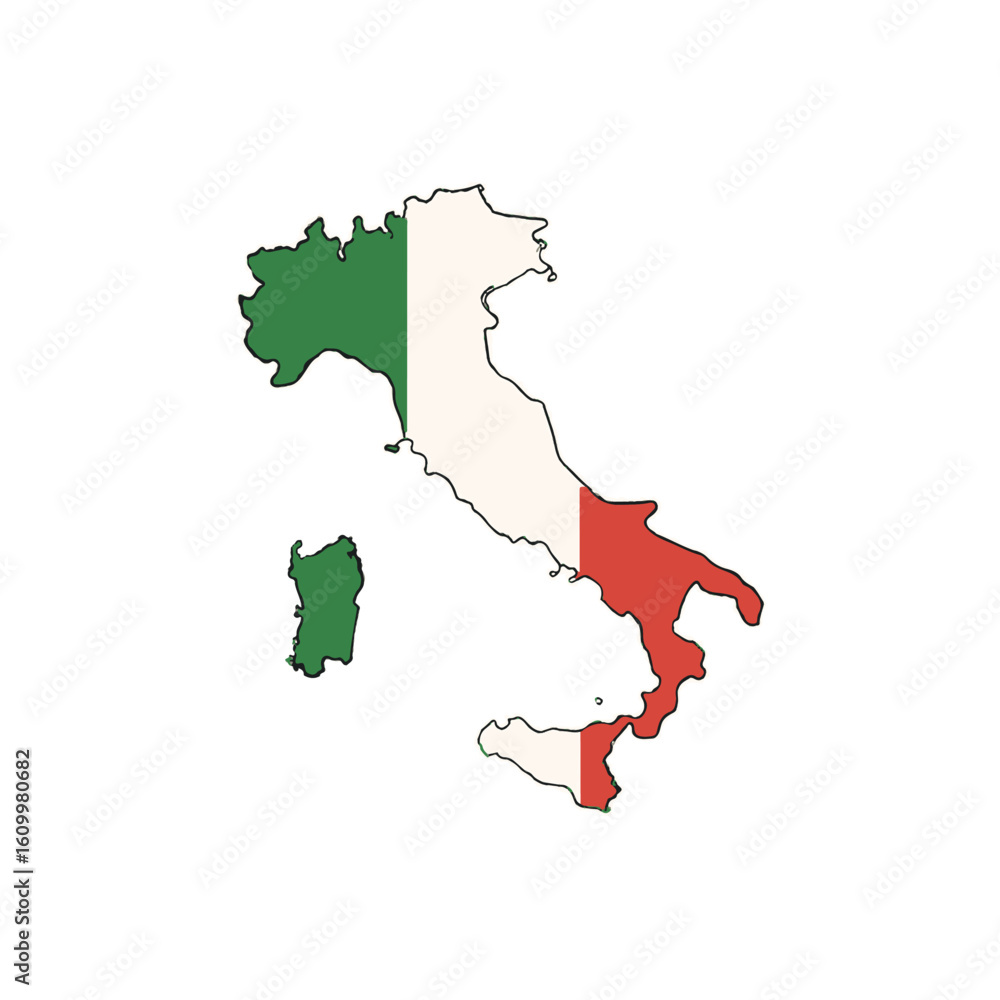 Poster outline of the country italy with a flag on a white background vector vector outline of the country 