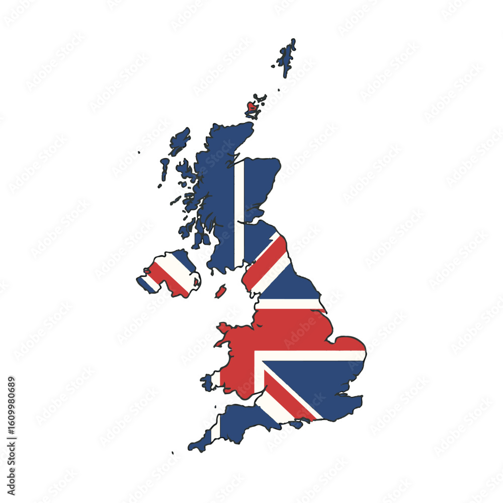 Poster outline of the country great britain with a flag on a white background vector vector outline of the 