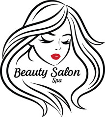 Elegant hand drawn illustration of a beautiful woman s face with flowing hair representing a modern beauty salon and spa services