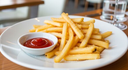 French fries with ketchup in a plate