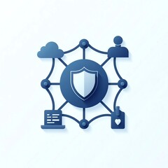 Network security shield concept with laptop cloud and people icons
