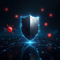 Shield protecting against virus concept digital illustration