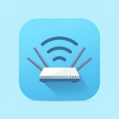 Wireless router icon with signal waves on blue background