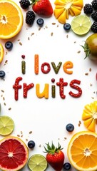 Fresh & Fruity Flat Lay: 'I Love Fruits' in Vibrant Tropical Style