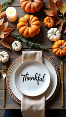 Elegant Thanksgiving Flat Lay: A Grateful Autumn Table Setting