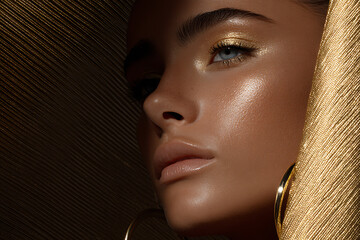 luxury beauty editorial, luxury makeup accessories and radiant skin showcased in elegant high-end editorials