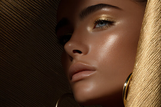luxury beauty editorial, luxury makeup accessories and radiant skin showcased in elegant high-end editorials