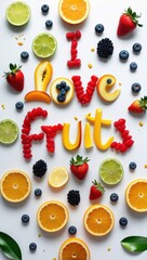 Fresh & Fruity Flat Lay: 'I Love Fruits' in Vibrant Tropical Style