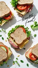 Healthy Food Focus: Wholesome Sandwiches with Fresh Ingredients on White