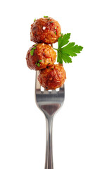 Close-Up of Meatballs on Fork on white background png