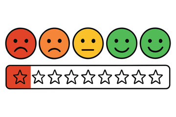 Naklejka premium Colorful emoticons displaying a range of emotions such as anger, sadness, neutral, and happiness, paired with a star rating system for customer review