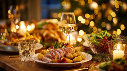 Festive Holiday Dinner with Candlelight Ambiance