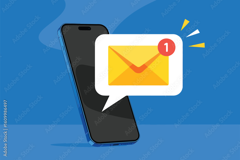 Poster modern smartphone displaying new email notification, symbolizing instant communication and digital c