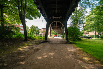 Picturesque Pathway Underneath Elevated Train in Hamburg, Germany