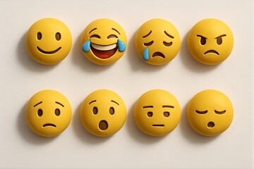 Obraz premium Colorful canvas featuring a series of emoji faces with different emotions such as laughter, crying, anger, and shock, reflecting a variety of human feelings and moods