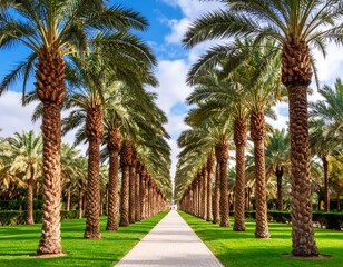 Obraz premium Palm tree avenue lined path