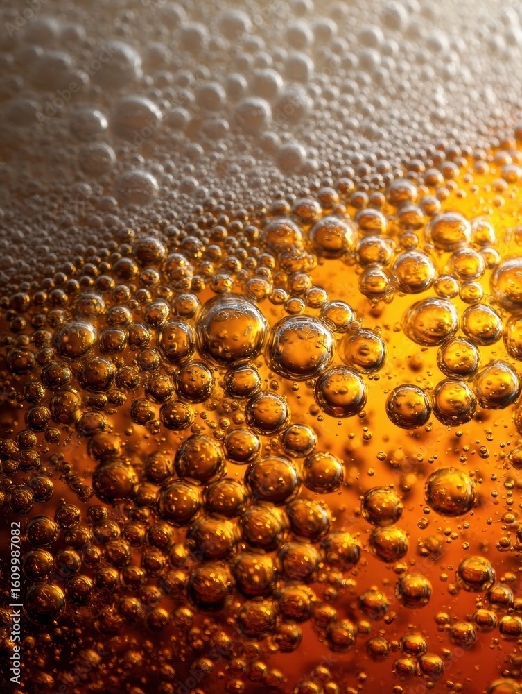 Poster macro view of beer bubbles showcasing a gradient fade to clear on top in a close-up composition