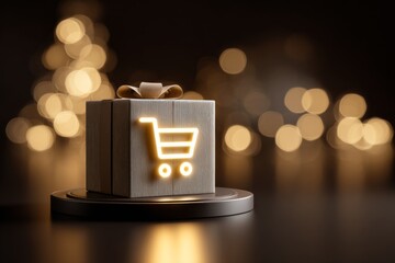 Soft spotlight on a shopping cart icon, on a blurred background 