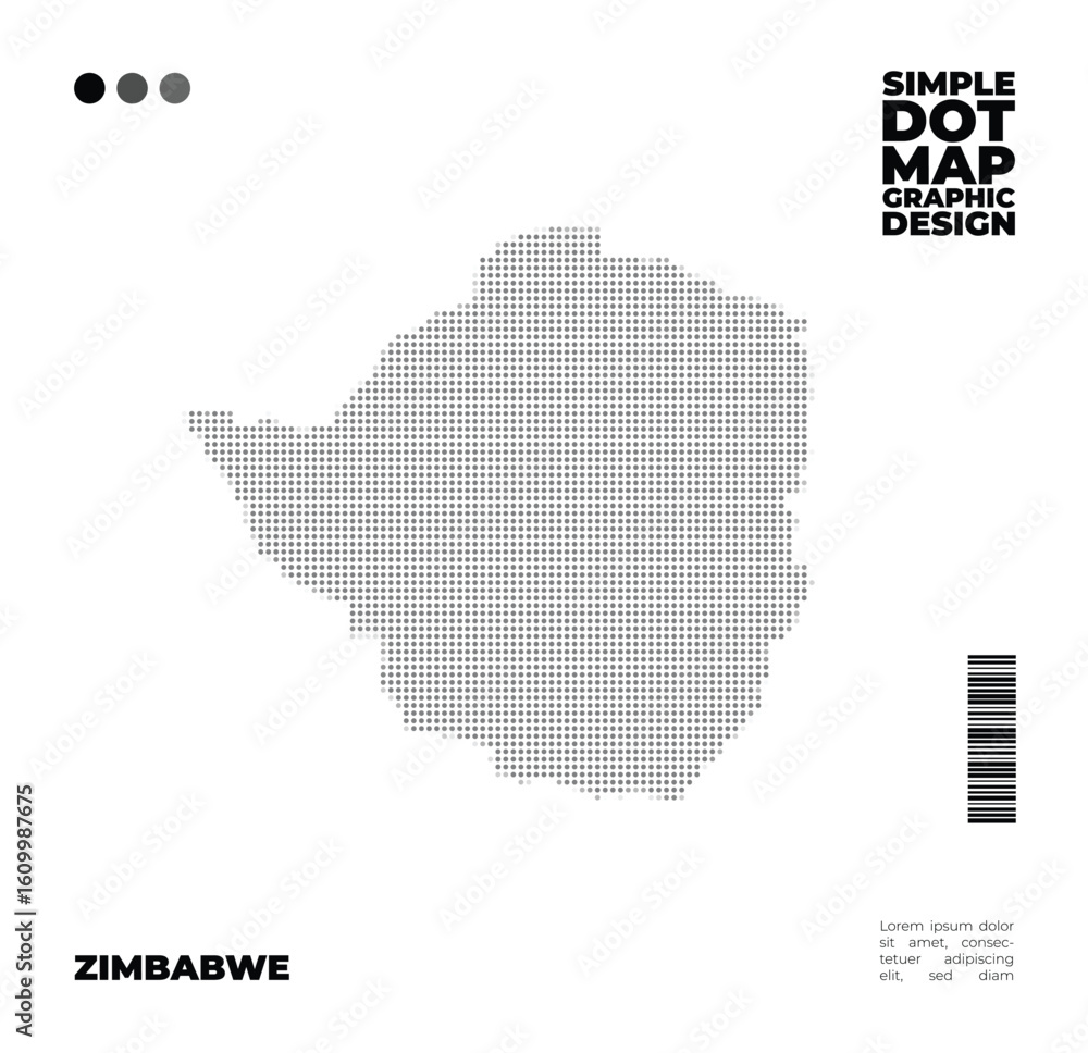 Poster minimalist and simple dot map design of zimbabwe