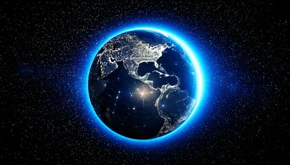 Obraz premium Digital Earth Globe in Dark Space with Glowing Lights jpg