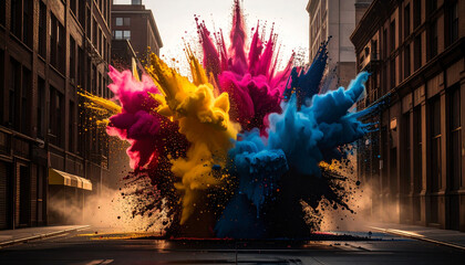 Holi Color Splash on White Background. Indian Holi Festival Concept. Generated Image