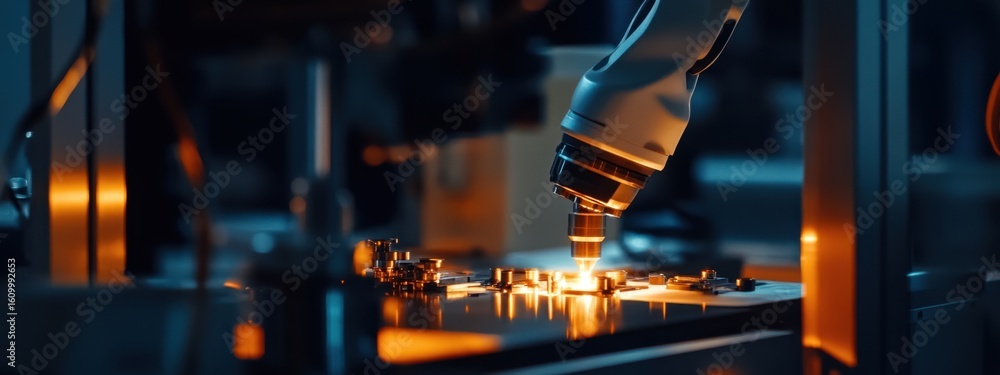 Poster advanced technology in laboratory with precision robotics equipment
