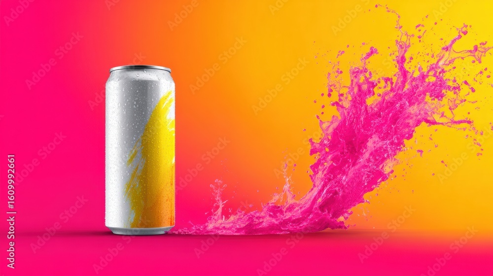 Aufkleber dynamic splash of liquid from a beer can against a vibrant gradient background enhances the visual a