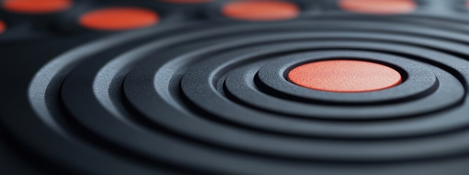 Abstract Black and Red Circles with Spiral Design in Close Up View