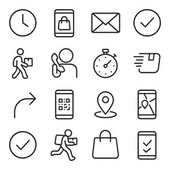 Set of delivery and communication icons on gray background