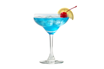 Refreshingly cool blue cocktail with ice, lemon, and cherry garnish perfect for summer relaxation and parties.