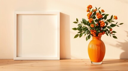 Frame and Vase Mockup in Warm Interior 