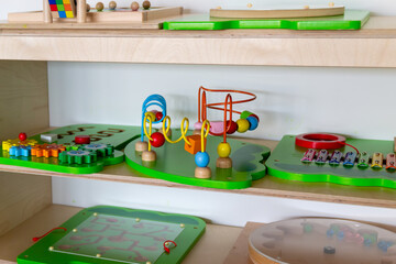 Close-Up of Montessori Wooden Toys for Fine Motor Skills and Sensory Play, sustainable eco toys