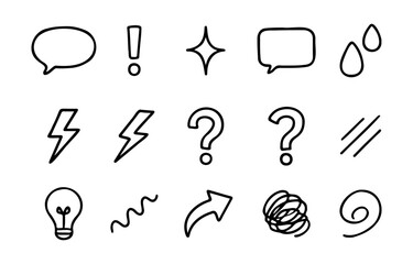Collection of Hand Drawn Doodle Style Symbols, Arrows, Icons, and Emotives