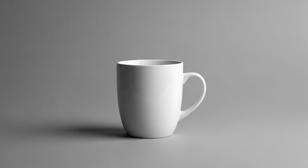 Minimalist white ceramic mug on a gray background perfect for showcasing design