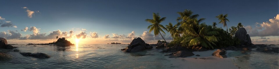 Obraz premium Stunning sunset over tropical beach hdr 360 degree panoramic view nature paradise