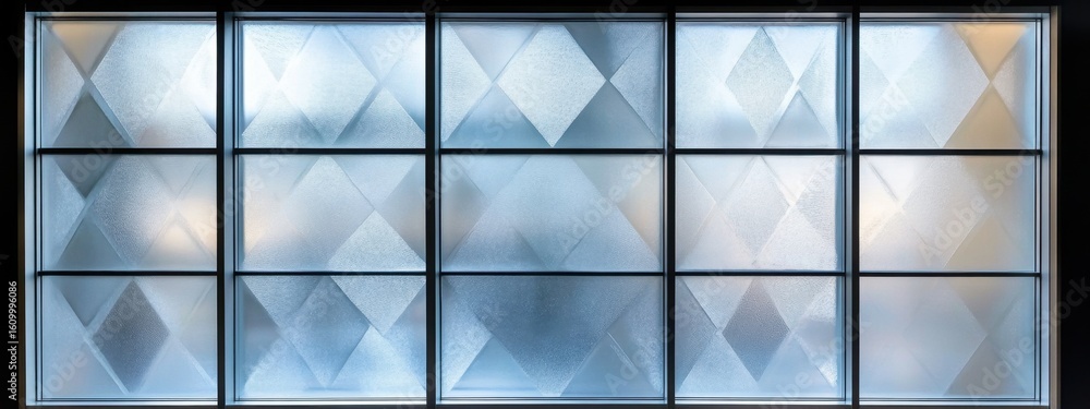 Poster frosted glass window pane with geometric patterns and light reflection