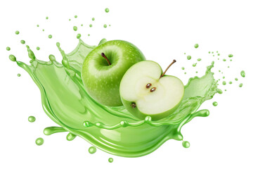 Vibrant green apples splash into refreshing juice, capturing pure natural flavor and healthy refreshment in motion.
