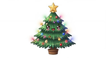 Cute kawaii christmas tree illustration