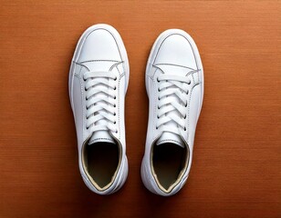 White Leather Sneakers Overhead View 