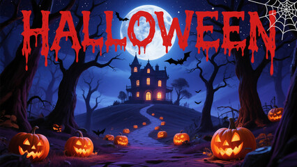 A hauntingly Halloween scene under a full moon glowing brightly in a dark, starry sky. Halloween, Halloween Costumes, Halloween Background, Happy Halloween