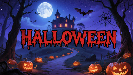 A hauntingly Halloween scene under a full moon glowing brightly in a dark, starry sky. Halloween, Halloween Costumes, Halloween Background, Happy Halloween