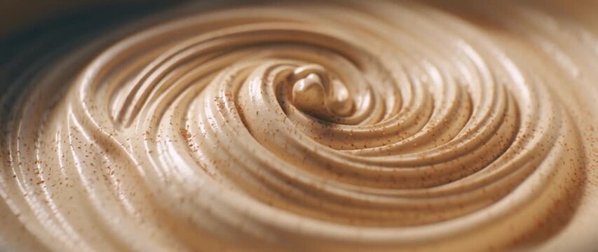 Anamorphic video whipped cream dessert swirl. Creating a beautiful and satisfying textured background