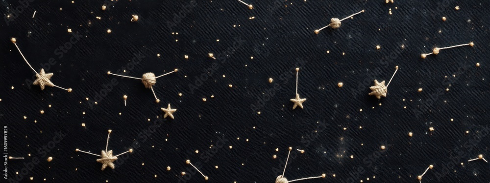 Poster celestial stars and cosmic elements on dark background