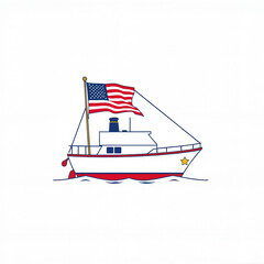 Boat with an American flag on board and copy space