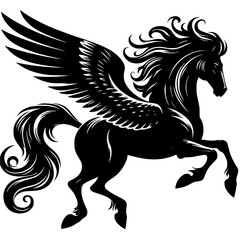 Pegasus is a white stallion with wings, born from the union of Poseidon and Medusa,symbols of strength, imagination, and inspiration. 